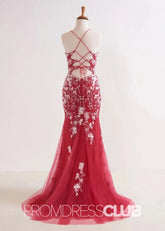 Sabrina |Red Long Prom Dresses Stores Near Me With Mermaid V Neck Appliques Beading - Price #price_variant_lowest# - Red - PromDressClub